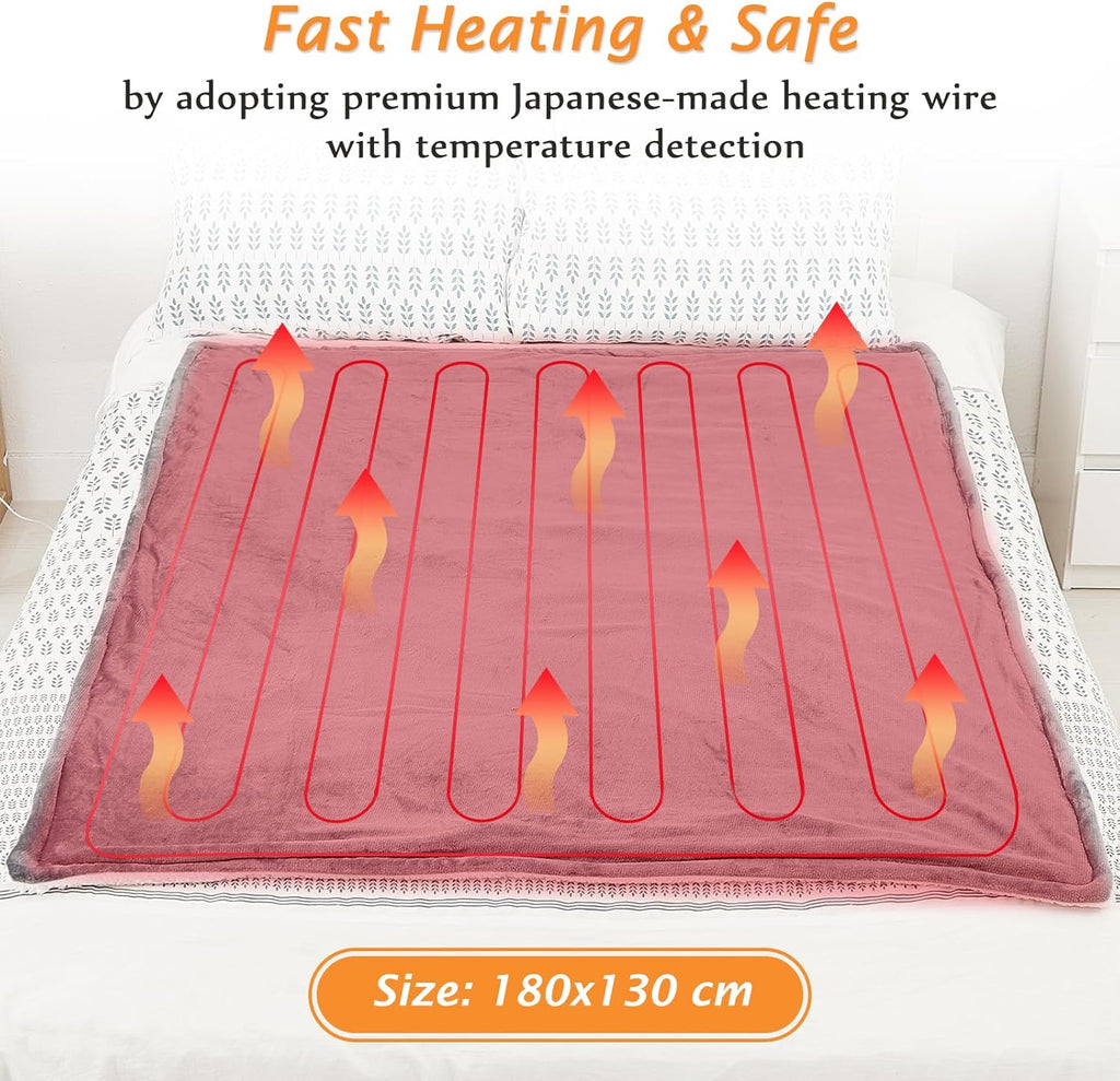 Electric Heated Blanket Throw Flannel Sherpa Fast Heating 180x130cm