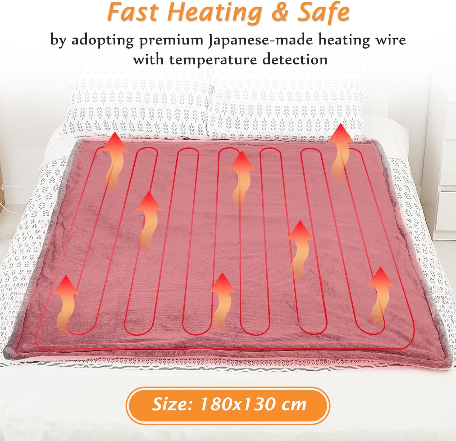 Electric Heated Blanket Throw Flannel Sherpa Fast Heating 180x130cm